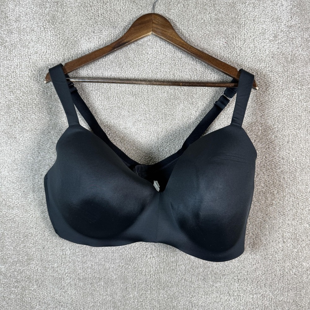 Cacique Bra Womens 44DDD Black Lightly Lined T-Shirt Wireless Plus Size Stretch